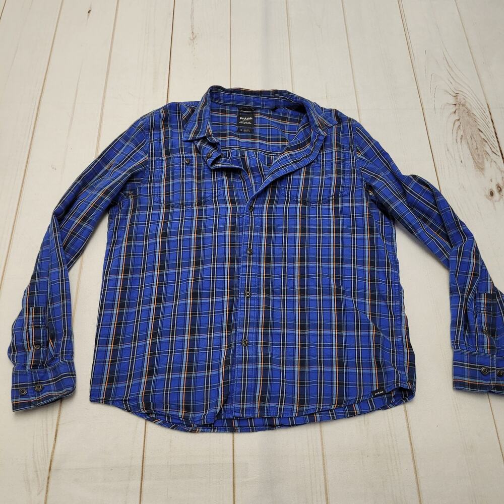 Prana Dolberg blue flannel shirt long sleeve button down standard fit gorpcore
